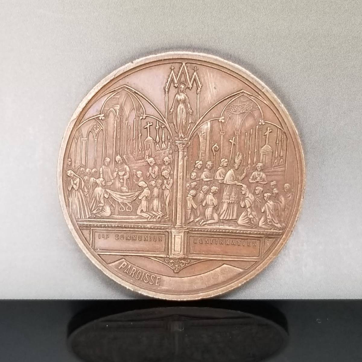 1874年 フランス アンティーク メダル パプテマス ブロンズ 銅 聖体拝領 29g 4cm アンティーク コイン 貨幣 大型拍卖