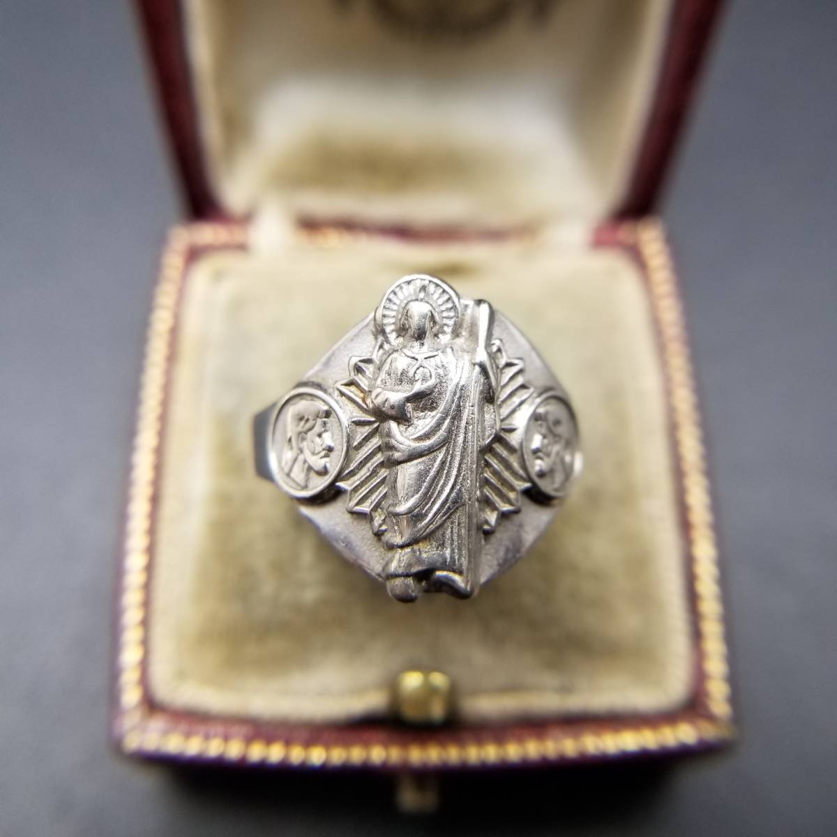DM 聖母 マリア 彫刻 ビンテージ 925 ヴィンテージ シルバー リング 指輪 ジュエリー イエス キリスト 宗教 Y13-U拍卖