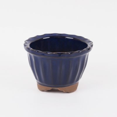 盆栽鉢 萬古焼 万古焼 生子立筋 3.5号 幅11cm×高さ7.8cm 陶器鉢 青色 盆栽 植木鉢 和鉢 和 陶器鉢 花物 実物 草物 盆栽妙拍卖