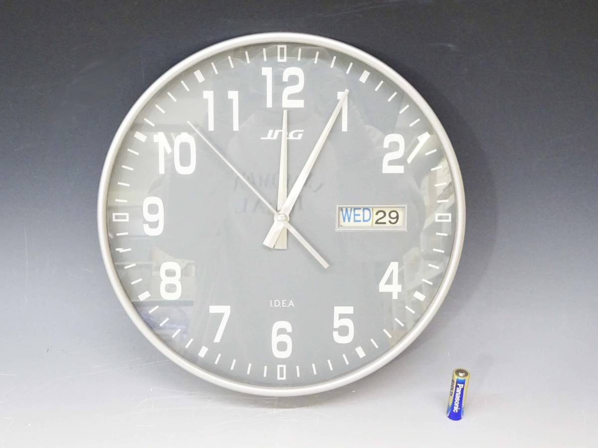 ◆(NS) 動作確認済 IDEA イデア SHINFUKU 壁掛け時計 掛時計 アナログ時計 曜日 日付 切替付 グレー オブジェ インテリア雑貨拍卖