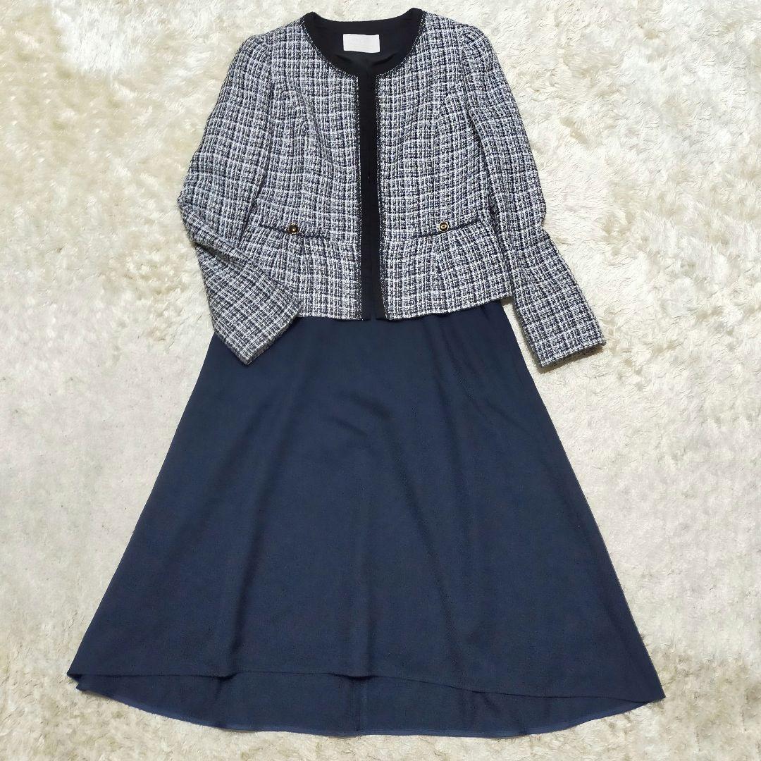 上品 エニィシス anysis ツイードノーカラージャケット スカート セットアップ 入学式 卒業式 七五三 セレモニー 発表会 フォーマル ラメ拍卖