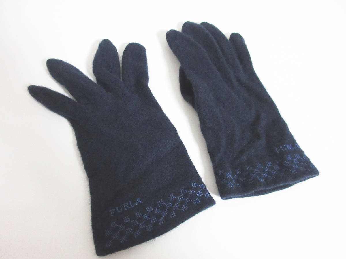 フルラ FURLA ニット 手袋 グローブ 紺 ネイビー yg5312拍卖