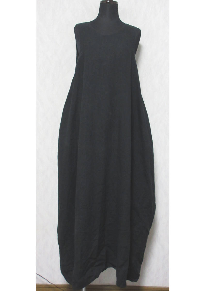 ブティックW tous les deux ensemble ワンピース ロング ノースリーブ リネン 麻100% 夏 36 黒 kn1534拍卖