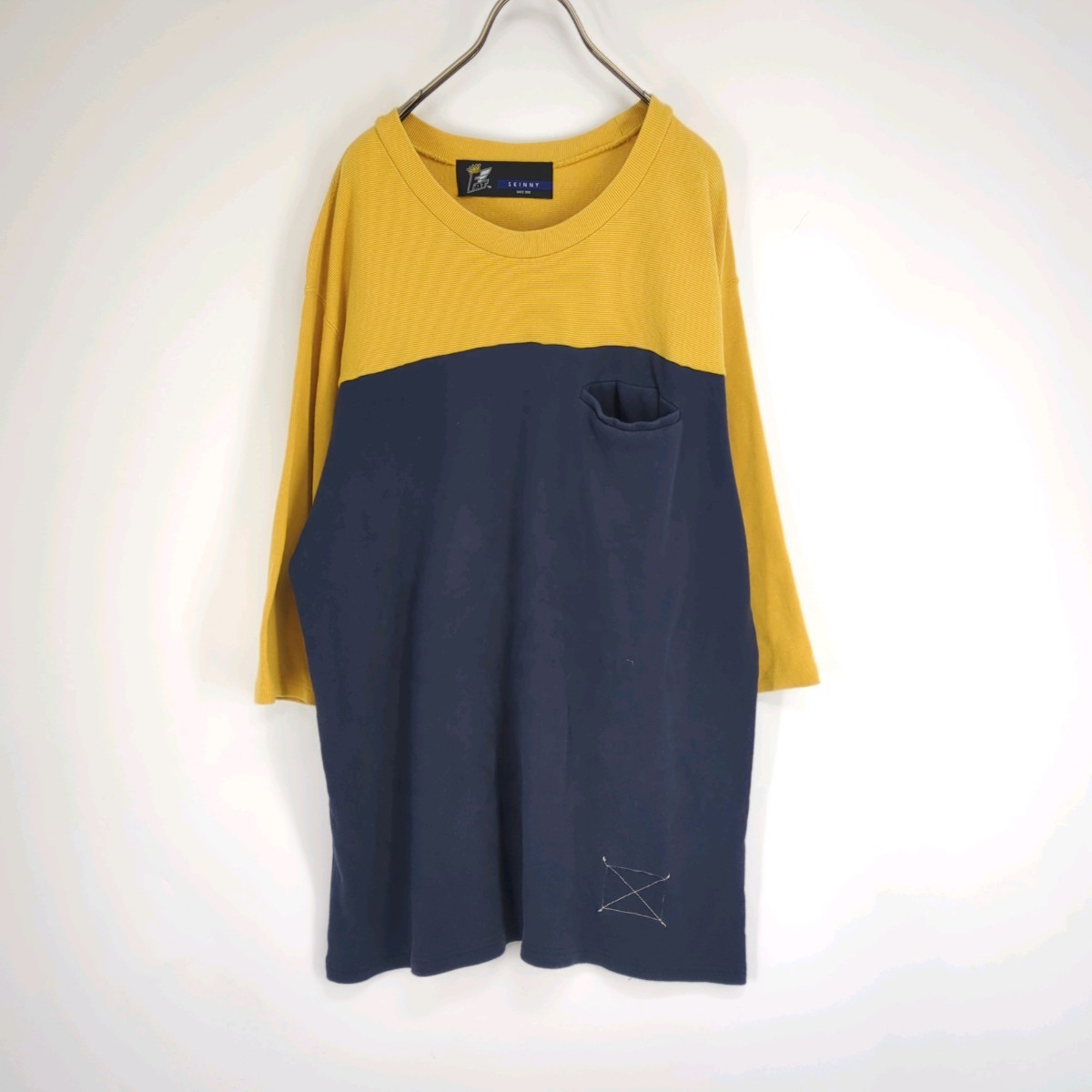 S FAT SKINNY 七分袖 カットソー コットン ニット イエロー×ネイビー リユース ultramto sw0705拍卖