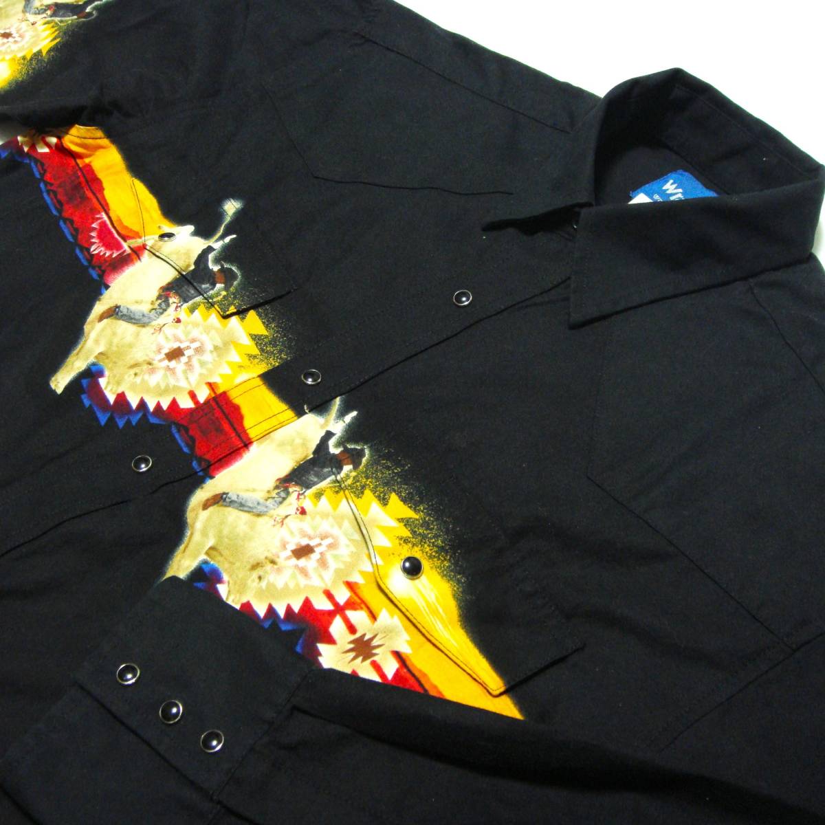 ■送料0 ^^ ラングラー/Wrangler 【 ロデオ x ネイティブ柄 黒 ウエスタンシャツ XL 】 アメリカ USA古着 ブラック 比較的良い状態 N2拍卖