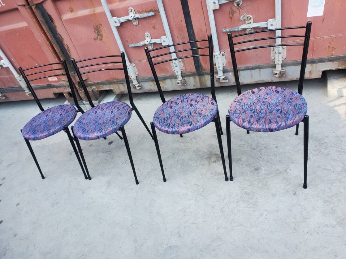 M2458-5 椅子 4脚セット W380×D430×H410/730㎜【引き取り歓迎】インボイス発行可能 おしゃれ/青/アイアン/店舗拍卖