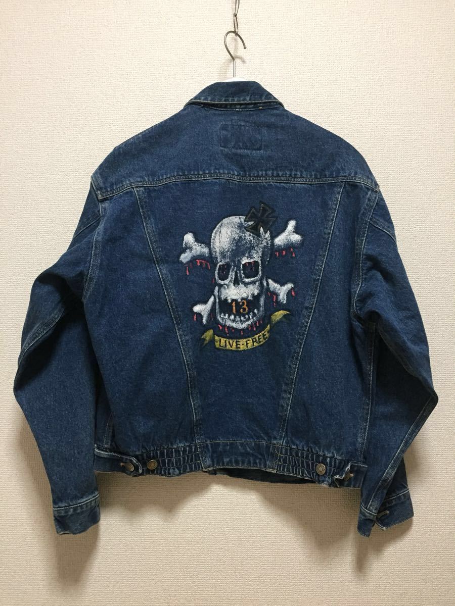 USA古着 90's Calvin Klein カルバン・クライン デニムジャケット ジージャン ハンドペイント スカル 髑髏 M 90年代拍卖