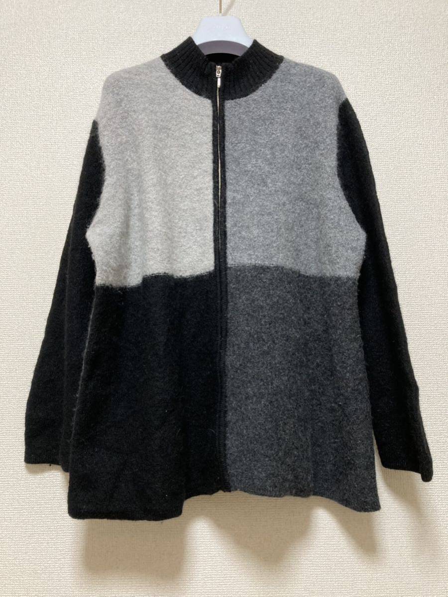 90's USAヴィンテージ Style&co.ニットジャケット カーディガン セーター ジップアップニットセーター デザイン 1X 黒グレー /モヘア拍卖