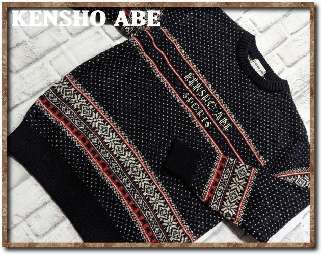 ☆KENSHO ABE SPORTS ケンショウアベ 刺繍入りジャガードニット 黒☆拍卖