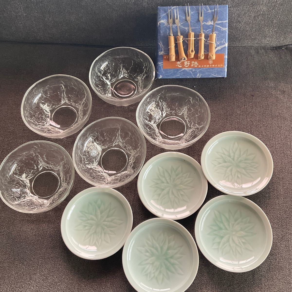昭和レトロ 食器 和ガラス ガラス食器 小皿 デザート皿 五脚揃え フォーク 佐々木硝子株式会社拍卖