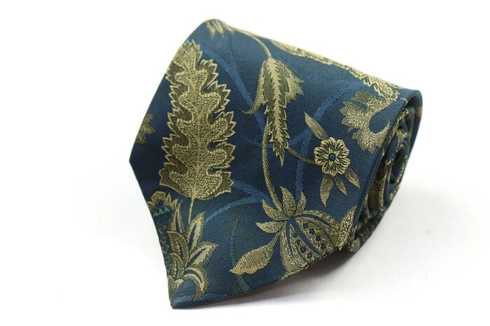 イヴ・サンローラン シルク YSL 総柄 リーフ柄 パネル柄 ブランド ネクタイ メンズ ネイビー Yves Saint Laurent YSL拍卖