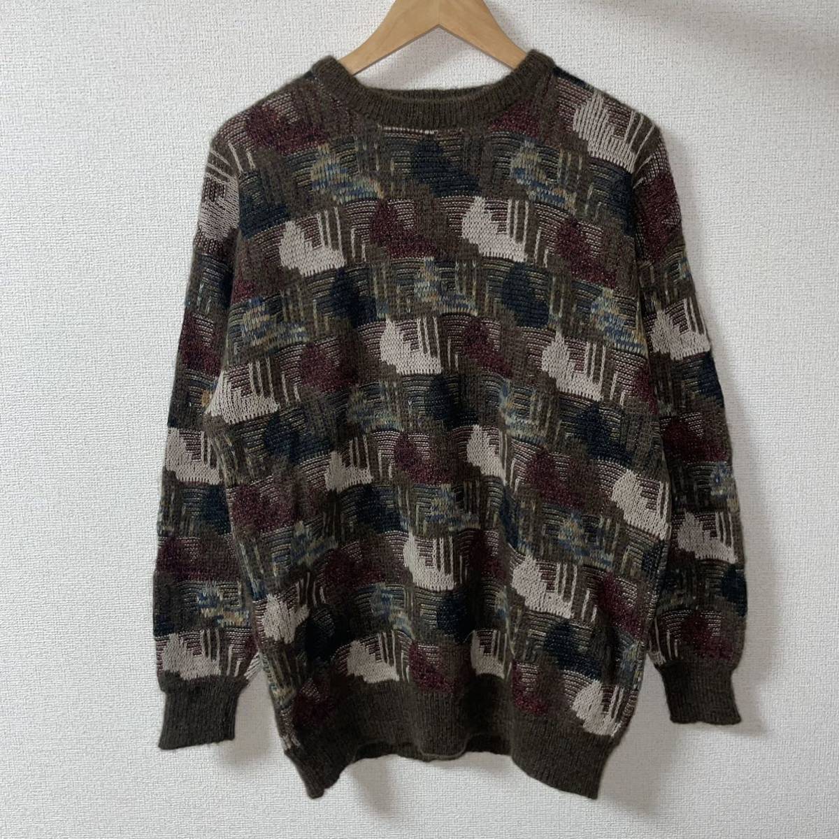 ヴィンテージ ビンテージ 古着 ニット セーター 総柄 和柄 レトロ 昭和 一点物 メンズ L拍卖