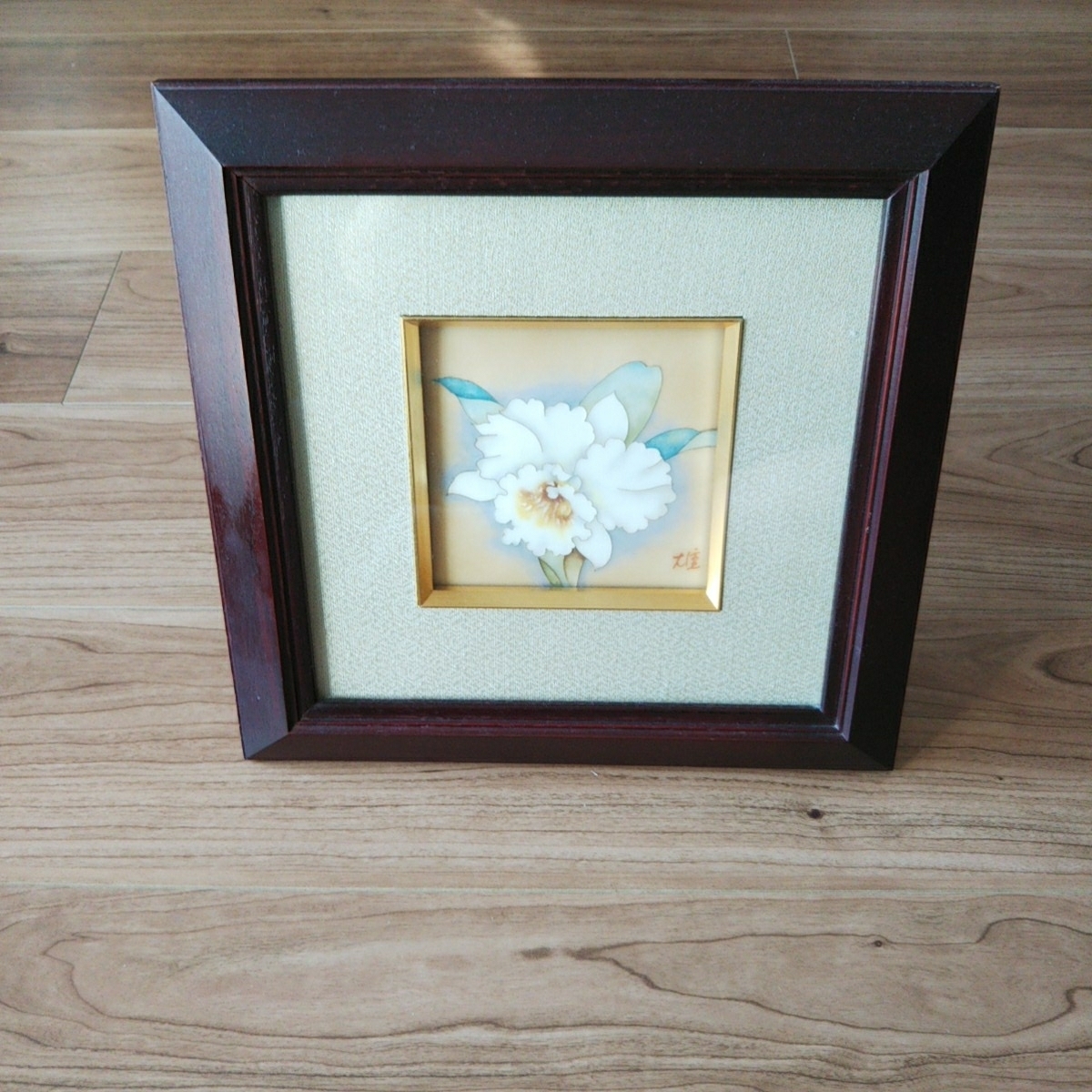 七宝焼 カトレア柄 インテリア 額入り 壁掛けも可能 未使用品拍卖