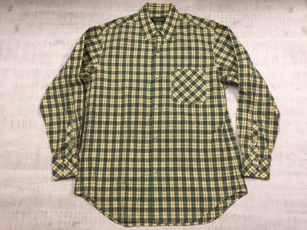 MEN 'S BA-TSU メンズバツ オールド レトロ 古着 アメカジ ストリート 長袖チェックシャツ メンズ ボタンダウン 黄色/緑拍卖