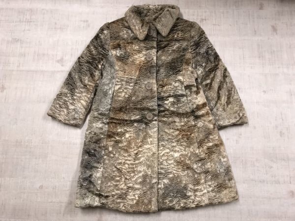 ITALY製 LOREDANA le bimbe レトロ アンティーク調 古着 総柄ジャガード ベロア コート ジャケット レディース 小さいサイズ 55 ベージュ拍卖