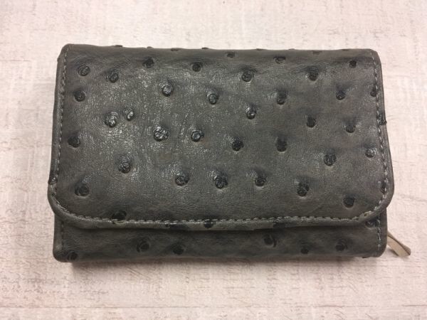 ヴァレンティノ クリスティ VALENTINO CHRISTY オールド レトロ オーストリッチ 本皮 本皮 二つ折り財布 ウォレット 内ポケット多数 グレー拍卖