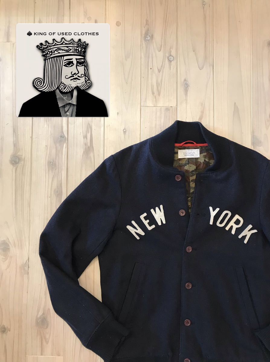 BROWNY ブラウニー スタジアムジャンパー Lサイズ スタジャン ニューヨーク ブルゾン ブラック ユーズド 古着拍卖