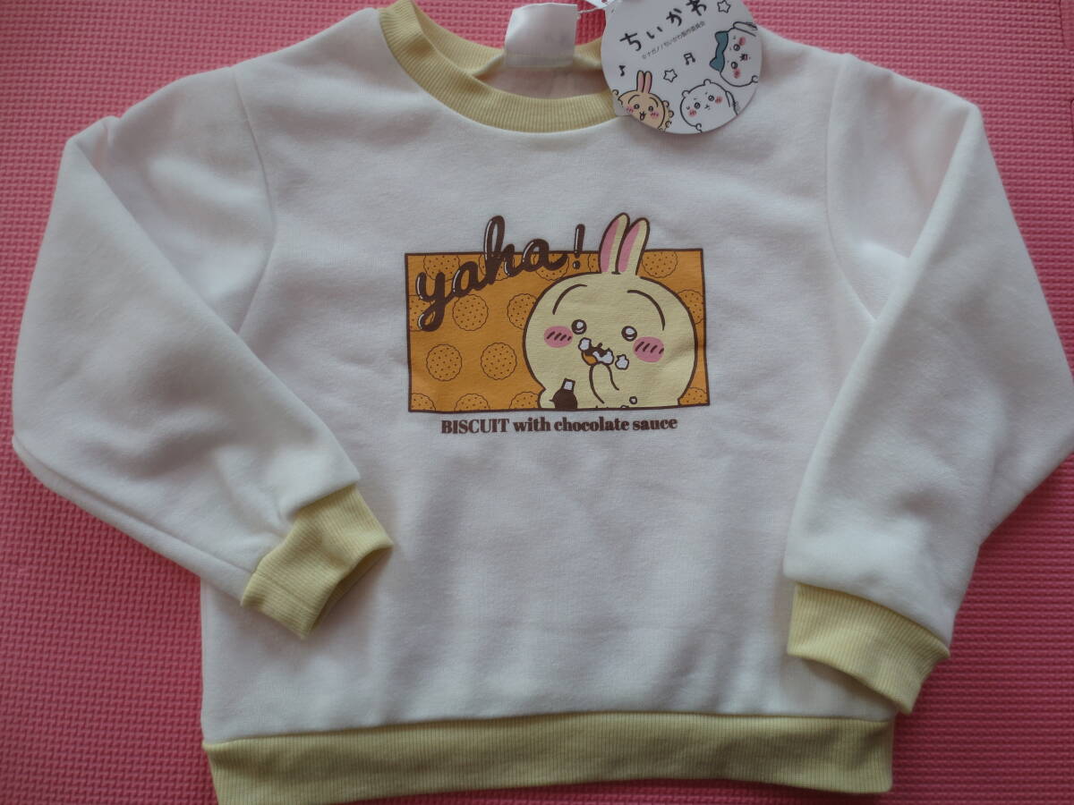 新品 110 ちいかわ うさぎ 長袖トレーナー ビスケットとチョコレートソースお菓子柄 女の子 冬物 裏起毛 100cm~ 訳有 送料無料拍卖