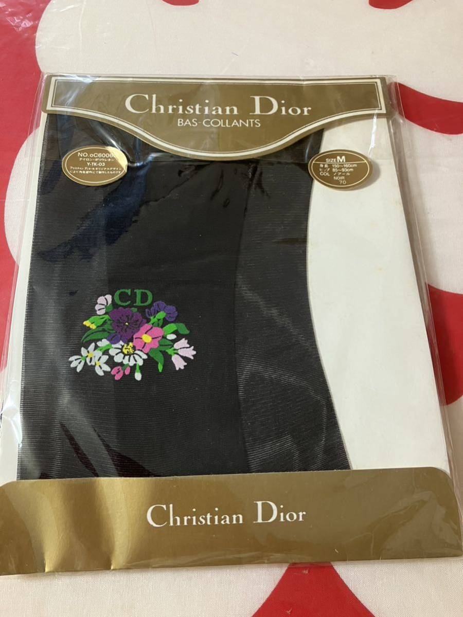 Christian Dior bas collants oC6006o ノアール M クリスチャン ディオール 花柄 ワンポイント パンスト 黒 パンティストッキング拍卖