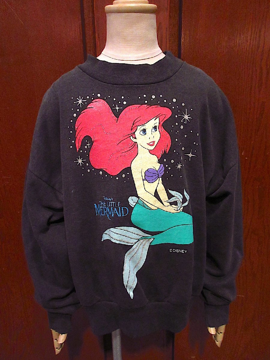 ビンテージ80's90's●FUNSTuFF N.Y.キッズTHE LITTLE MERMAIDプリントスウェット黒size S(7)●240214c5-k-sws 1980s1990sアリエル拍卖