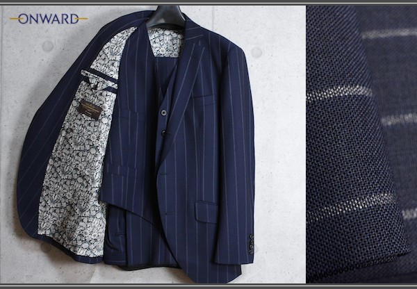 新品 オンワード樫山×阪急百貨店 Custom made by Hankyu 秋冬春 日本製 カノニコ 21Micron スリーピース スーツ A6/L/A94/紺/24万拍卖