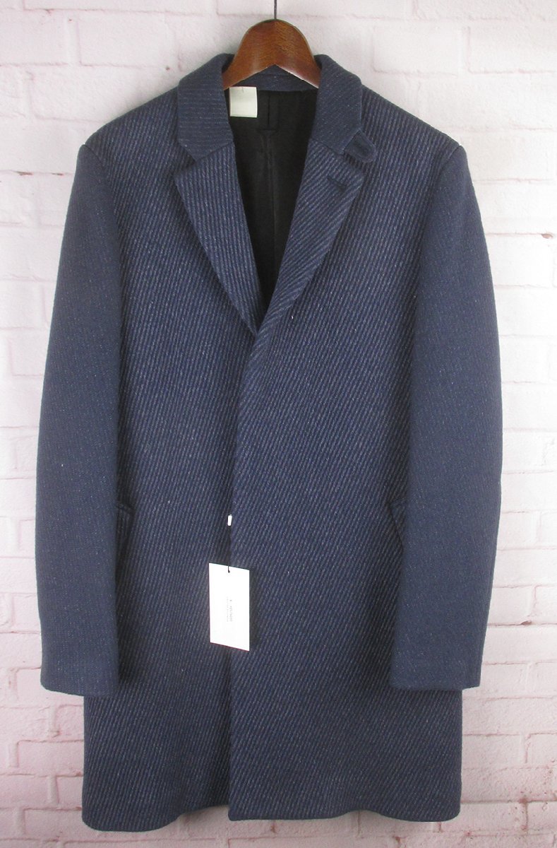 LFJ23907 N. HOOLYWOOD N.ハリウッド ウール チェスターコート 36 未使用 ネイビー拍卖