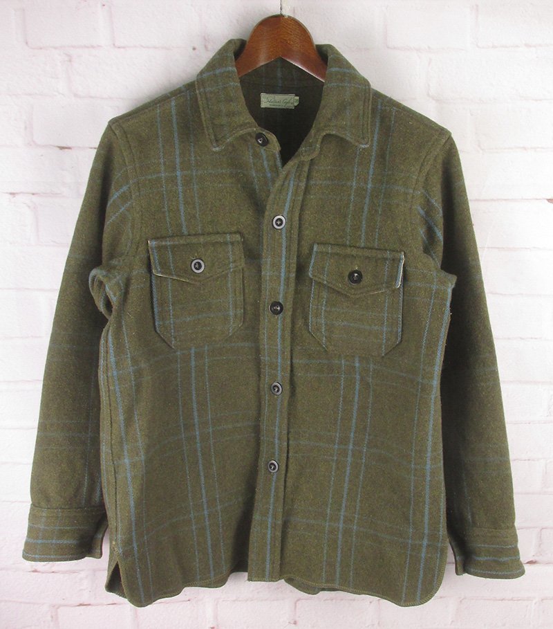 LFS23669 HELLER'S CAFE ヘラーズカフェ チェック ウール CPOシャツ 36 オリーブ系拍卖