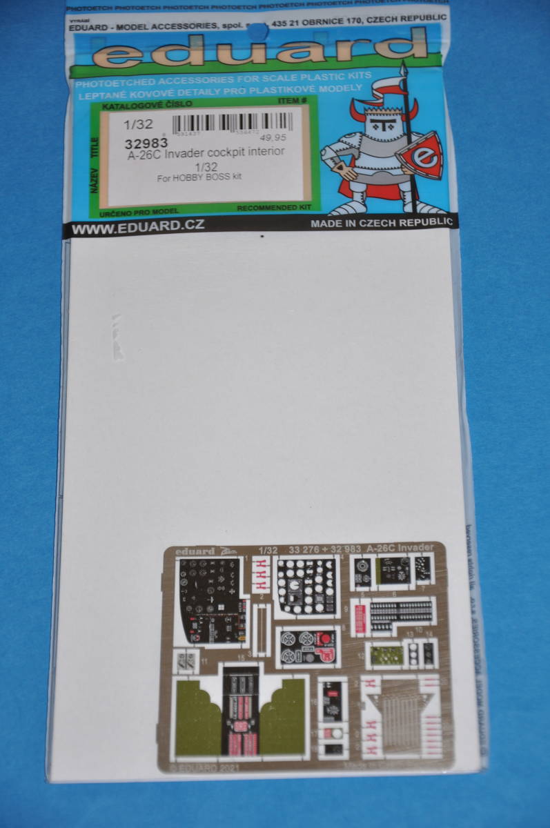 エデュアルド 1/32 アメリカ軍 A-26C インベーダー コクピット 計器盤 内装 ホビーボス HOBBY BOSS エッチングパーツ Eduard 32983 A-26拍卖