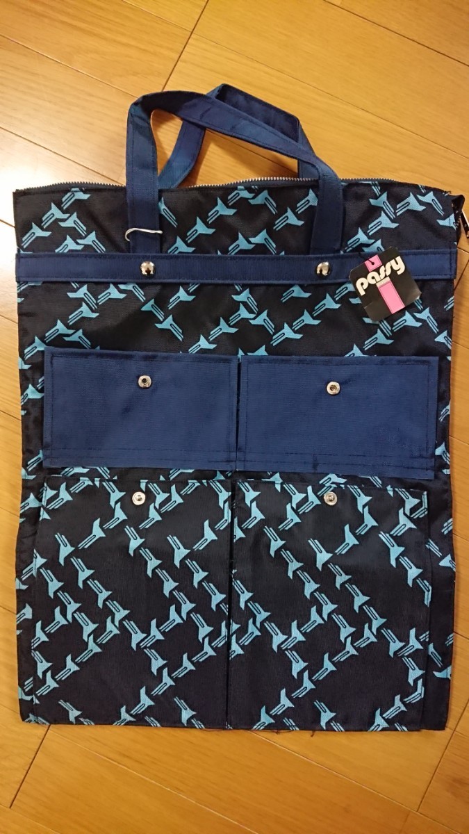 昭和レトロ エコバッグ タグ付き 未使用 ハンドバッグ ネイビー 紺 3拍卖