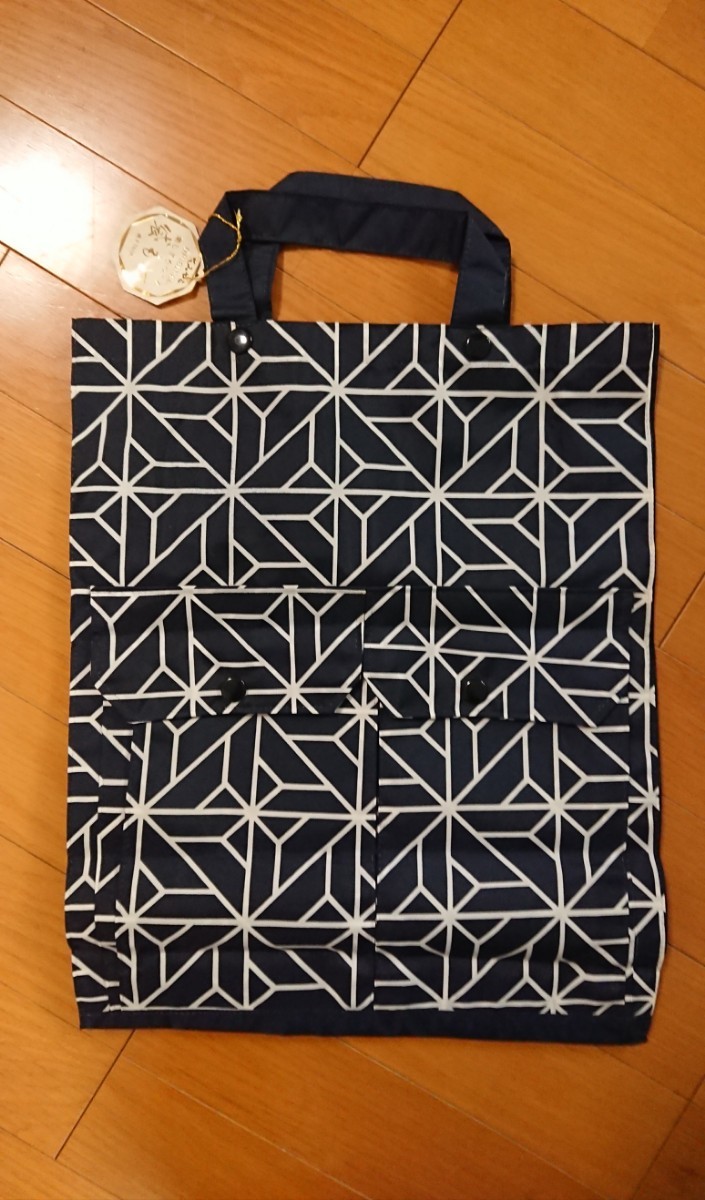 昭和レトロ エコバッグ タグ付き 未使用 ハンドバッグ ネイビー 紺 2拍卖