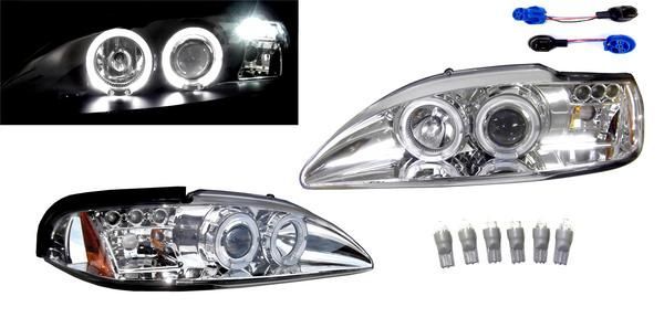 特注日本光軸 フォード マスタング 94y-98y メッキ LED イカリング プロジェクターヘッドランプ 左右 アンバーリフレクター 送料無料拍卖