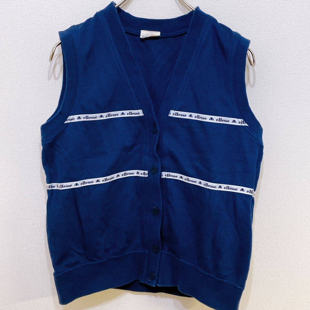 エレッセ ellesse ベスト ゴルフ golf ロゴライン ボタン刻印 レディース M〜L ネイビー ホワイト スポーツウェア拍卖