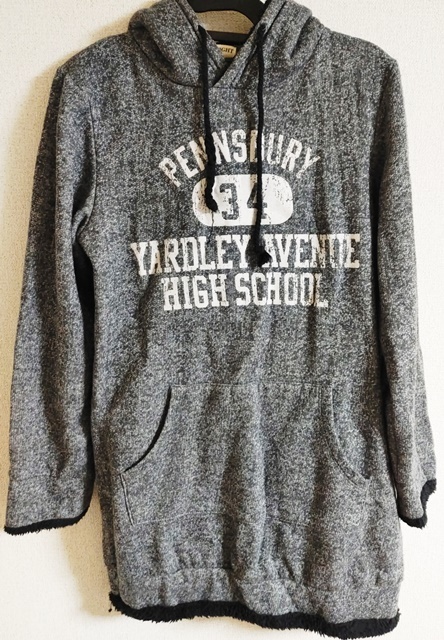 Lサイズ PRIMERIGHT 長袖 フード パーカー チュニック 丈長め まだら黒 裏起毛 フードボア拍卖