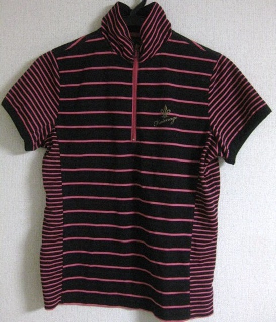 Mサイズ Freimage フリメージェ 半袖 ポロシャツ ハーフジップ ボーダー 黒×ピンク ゴルフ拍卖