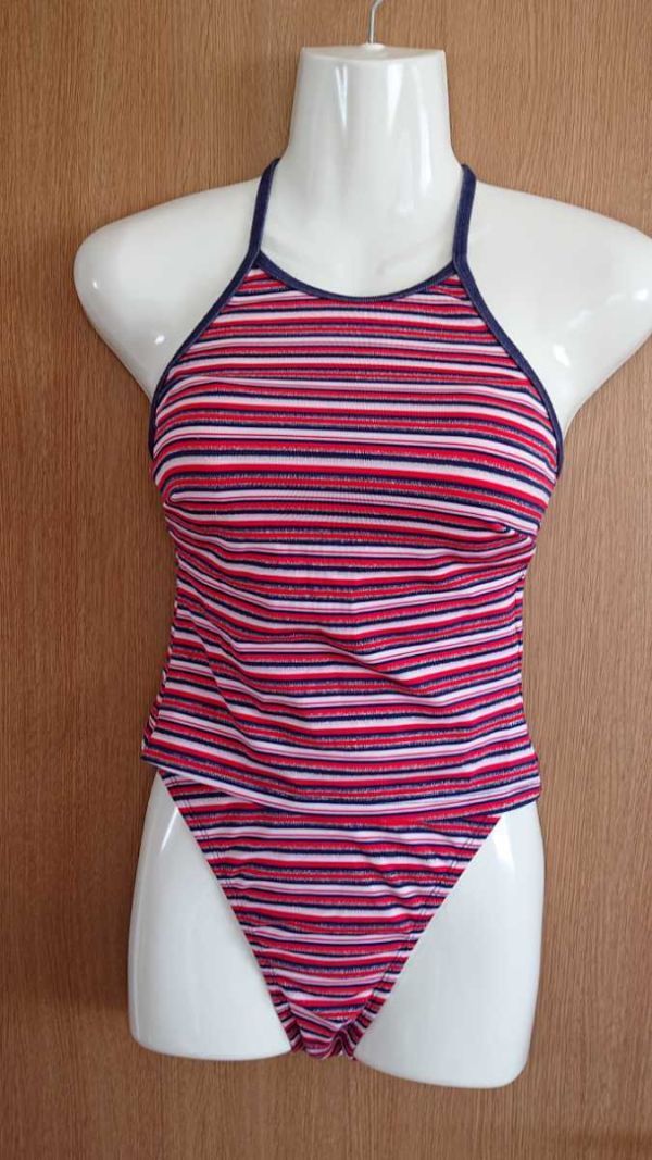 ☆紺×赤×色×銀☆ボーダー柄のタンキニ水着2点セット☆9M☆アイ・エス・ビージャパン☆拍卖