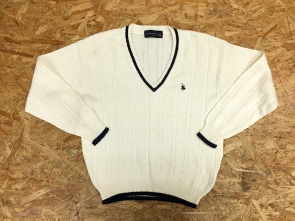 knights of round table Vネック ケーブル編み チルデンニット セーター アクリル 綿混合 キッズ160 白拍卖