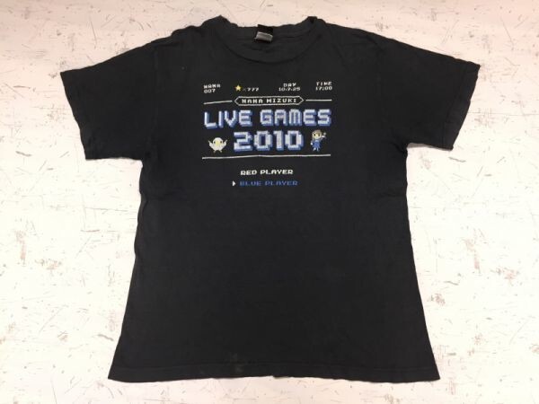 水樹奈々 LIVE GAMES2010 BLUE STAGE 埼玉西武ドーム ゲーム風ドット絵 半袖Tシャツ メンズ コットン100% M チャコールグレー拍卖