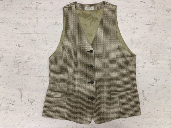 ジョリーグランドール JOLI&GRONDALL オールド レトロ古着 ハウンドトゥース千鳥格子 ベスト ジレ レディース 9号 ベージュ系拍卖
