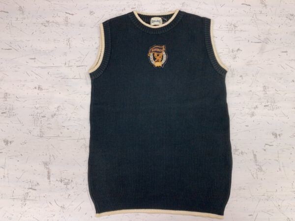 イーストボーイ EASTBOY レトロ トラッド エンブレム ワッペン付き 90s 古着 畔編み コットンニット ベスト レディース M 紺拍卖