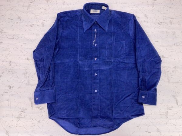 LAID BACK レイドバック 韓国製 レトロ 韓国古着 90s アメカジ ロングポイントカラー 長袖コーデュロイシャツ メンズ LL 青拍卖