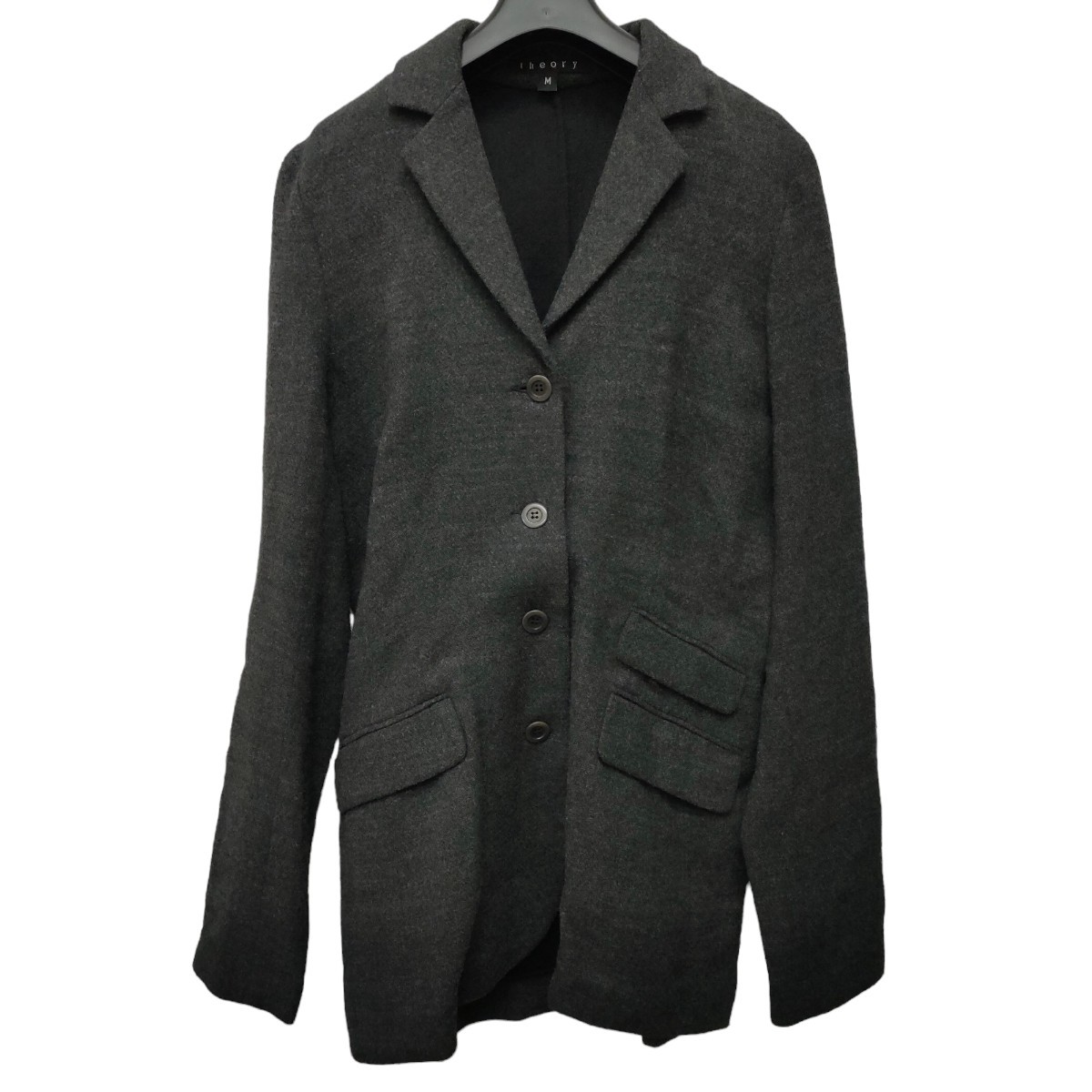 theory / セオリー レディース ウール混 ストレッチチェスターコート 3Dデザイン Mサイズ グレー 薄手 秋冬春まで a-1216拍卖