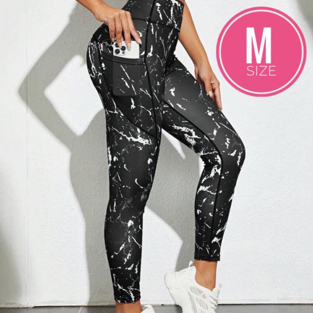 美尻・脚長ヨガウェア 大理石柄 レギンス スパッツ ピラティスウェア Mサイズ S-Z1拍卖