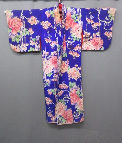 【政】33310 錦紗ちりめん子供着 菊、桜 着物 縮緬拍卖