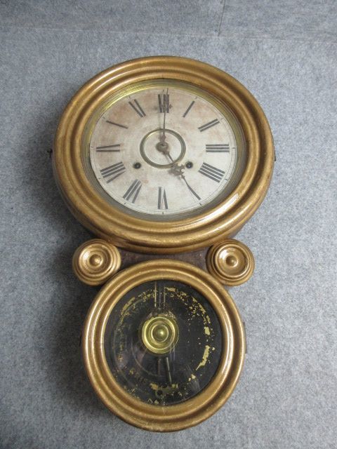 【政】33286 金縁だるま柱時計 INGRAHAM 社製 ダルマ レトロ 骨董 古物拍卖