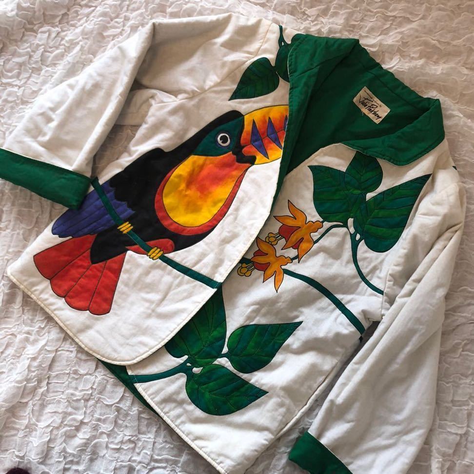 Julia Pinkham ジュリアピンクハム レア カリフォルニア 画家 アーティスト 手書きプリント南国の鳥 ジャケット ★1000拍卖