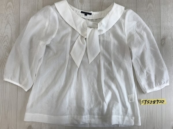 SHIPS シップス レディース ボーダー タイ付き シアーブラウス 七分袖 ポリエステル S 白拍卖