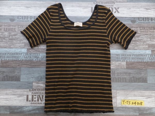IENA イエナ レディース 日本製 ボーダー リブ 半袖Tシャツ 茶黒拍卖