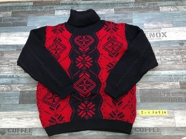 ELLE SPORTS エル レディース スノーフレーク柄 ニットセーター ショッキングピンク紺拍卖