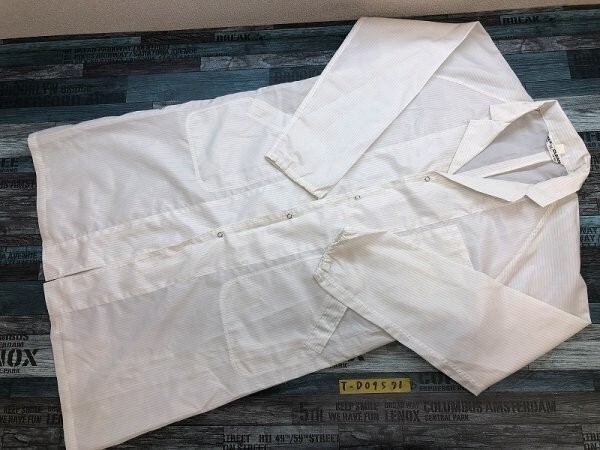 MAXCLEAN レディース 作業服 ストライプ ロングシャツ ジャケット 大きいサイズ LL 白グレー拍卖