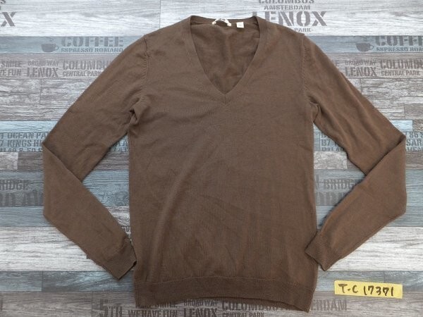 UNIQLO ユニクロ レディース Vネック やや薄手 ウール ニットソー S ブラウン拍卖